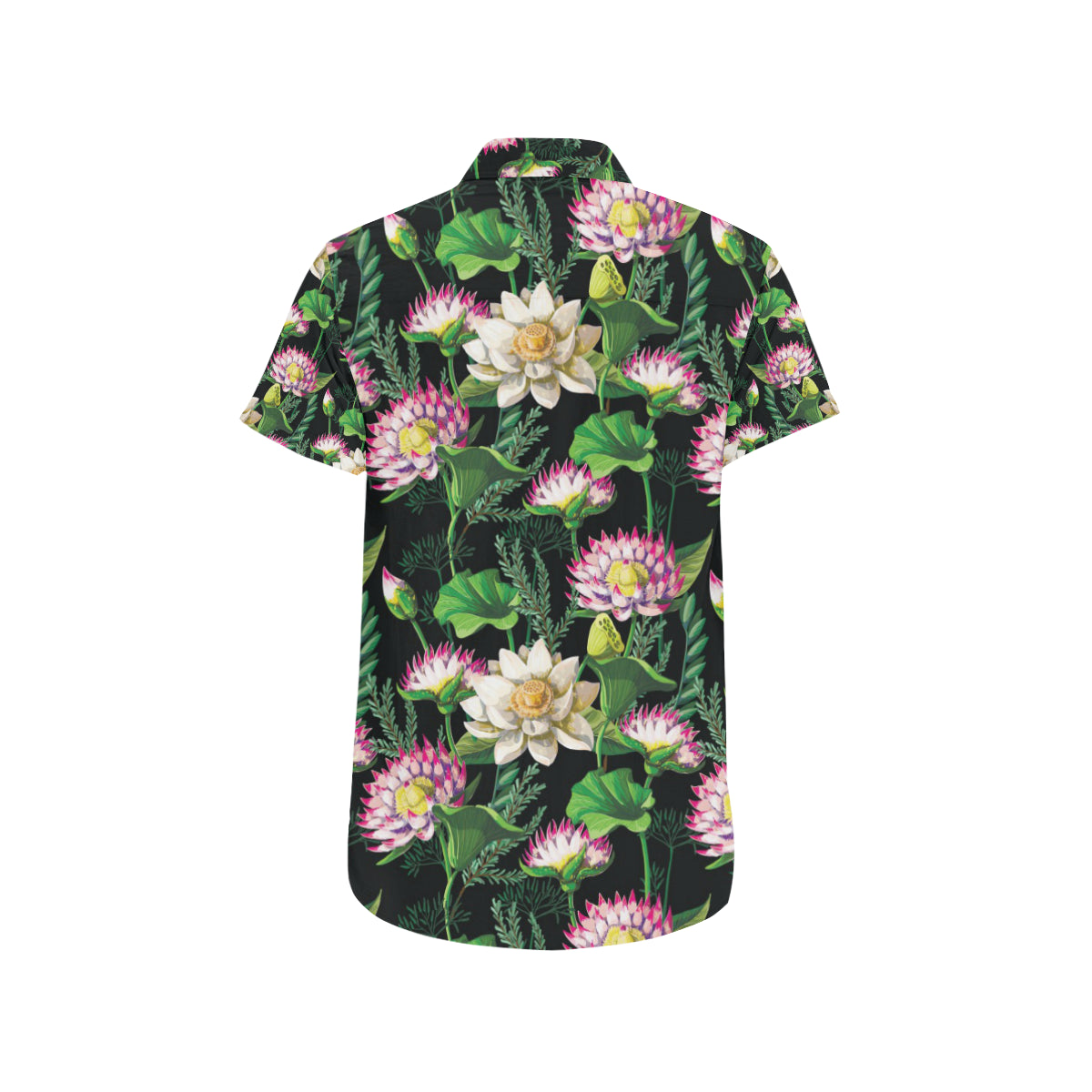 Water Lily Pattern Print Design WL010 Men's Short Sleeve Button Up Shirt