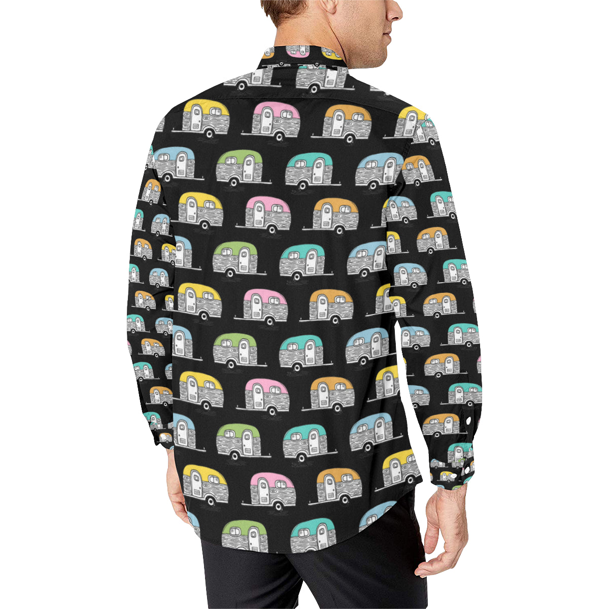 Camper Pattern Camping Themed No 2 Print Men's Long Sleeve Shirt