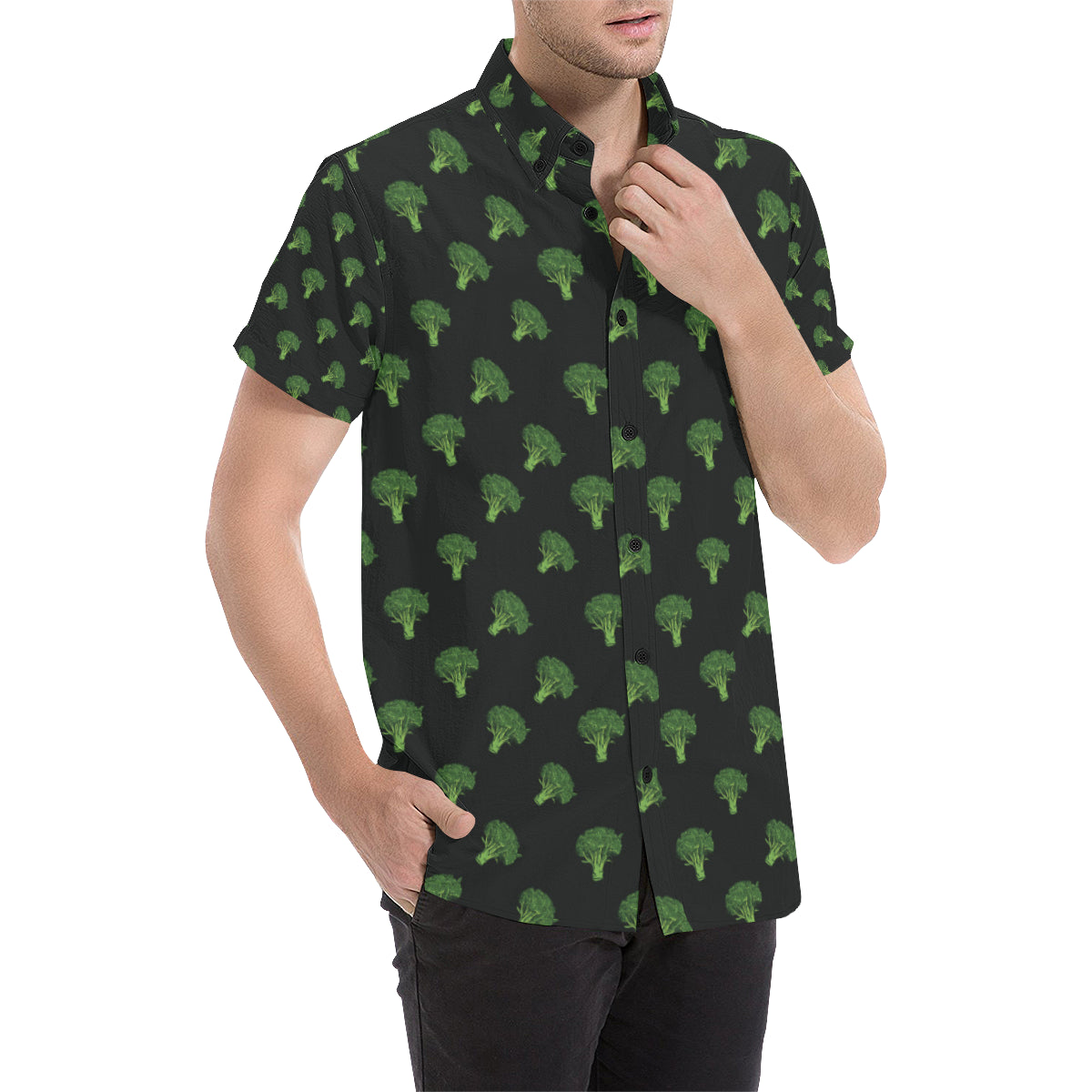 Broccoli Pattern Print Design 04 Men's Short Sleeve Button Up Shirt