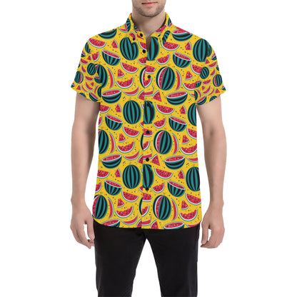 Watermelon Pattern Print Design WM02 Men's Short Sleeve Button Up Shirt