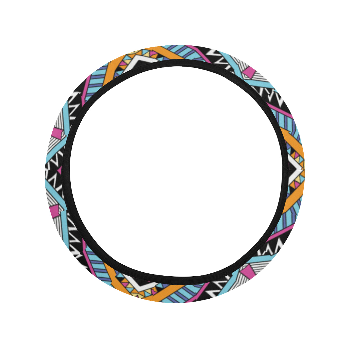 Multicolor zigzag Tribal Aztec Steering Wheel Cover with Elastic Edge