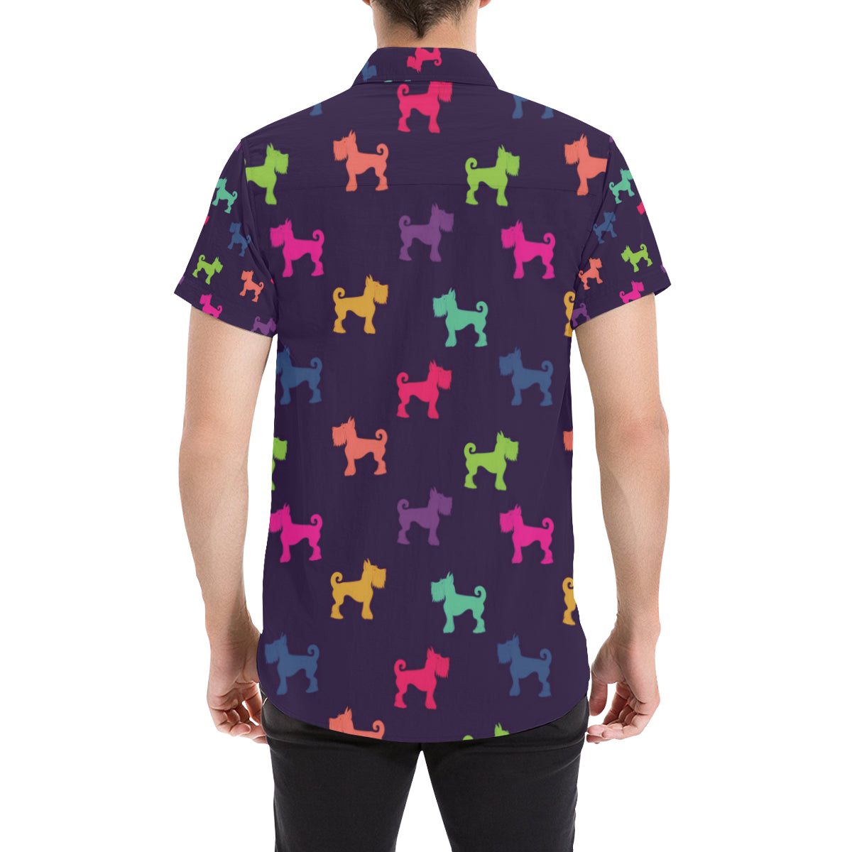 Schnauzers Pattern Print Design A05 Men's Short Sleeve Button Up Shirt