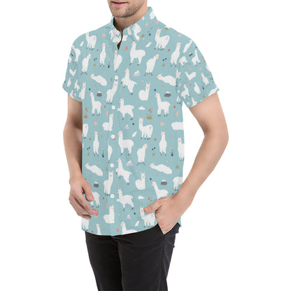 Alpaca Pattern Print Design 02 Men's Short Sleeve Button Up Shirt