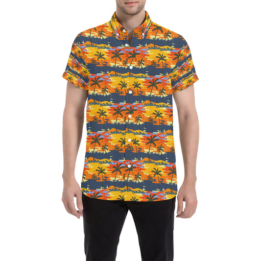 Palm Tree Pattern Print Design PT010 Men's Short Sleeve Button Up Shirt