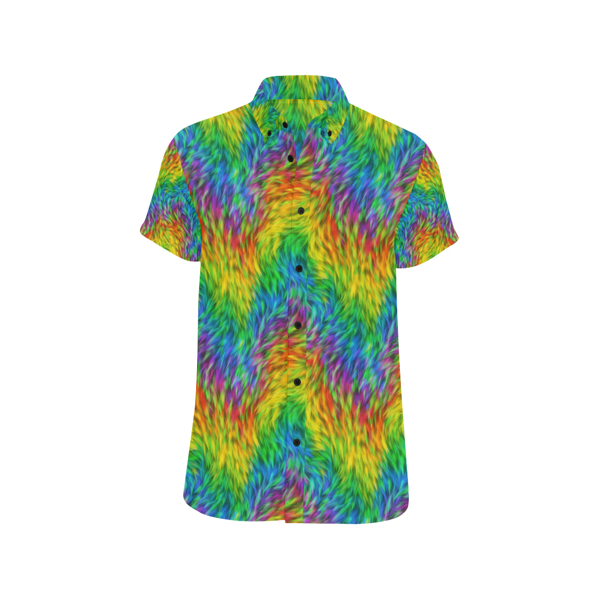 Rainbow Fur Design Print Men's Short Sleeve Button Up Shirt