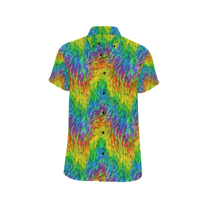 Rainbow Fur Design Print Men's Short Sleeve Button Up Shirt