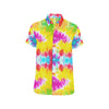 Tie Dye Rainbow Themed Print Men's Short Sleeve Button Up Shirt