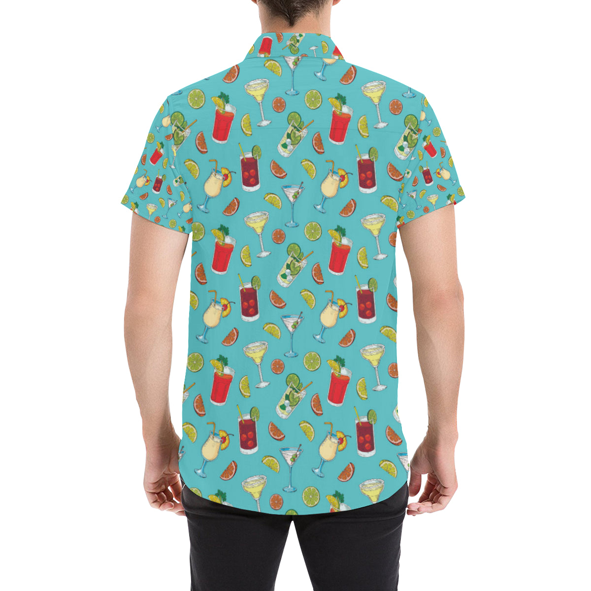 Cocktail Pattern Print Design 05 Men's Short Sleeve Button Up Shirt