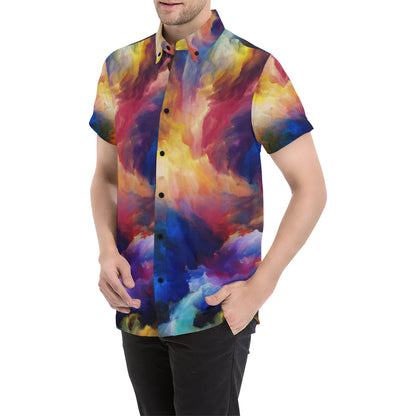 Vortex Twist Swirl Water Color Design Men's Short Sleeve Button Up Shirt