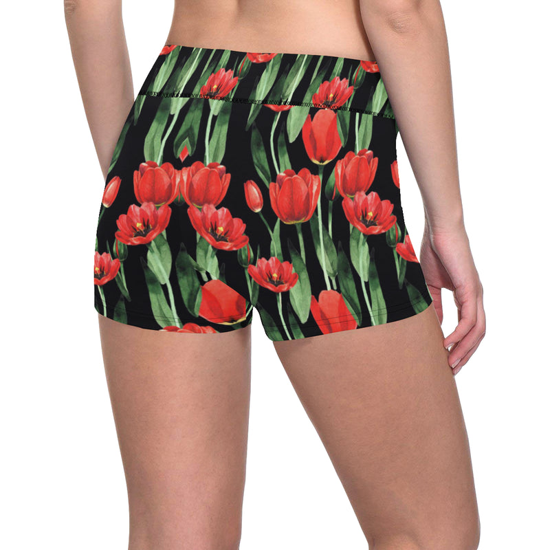 Tulip Red Pattern Print Design TP03 Yoga Shorts