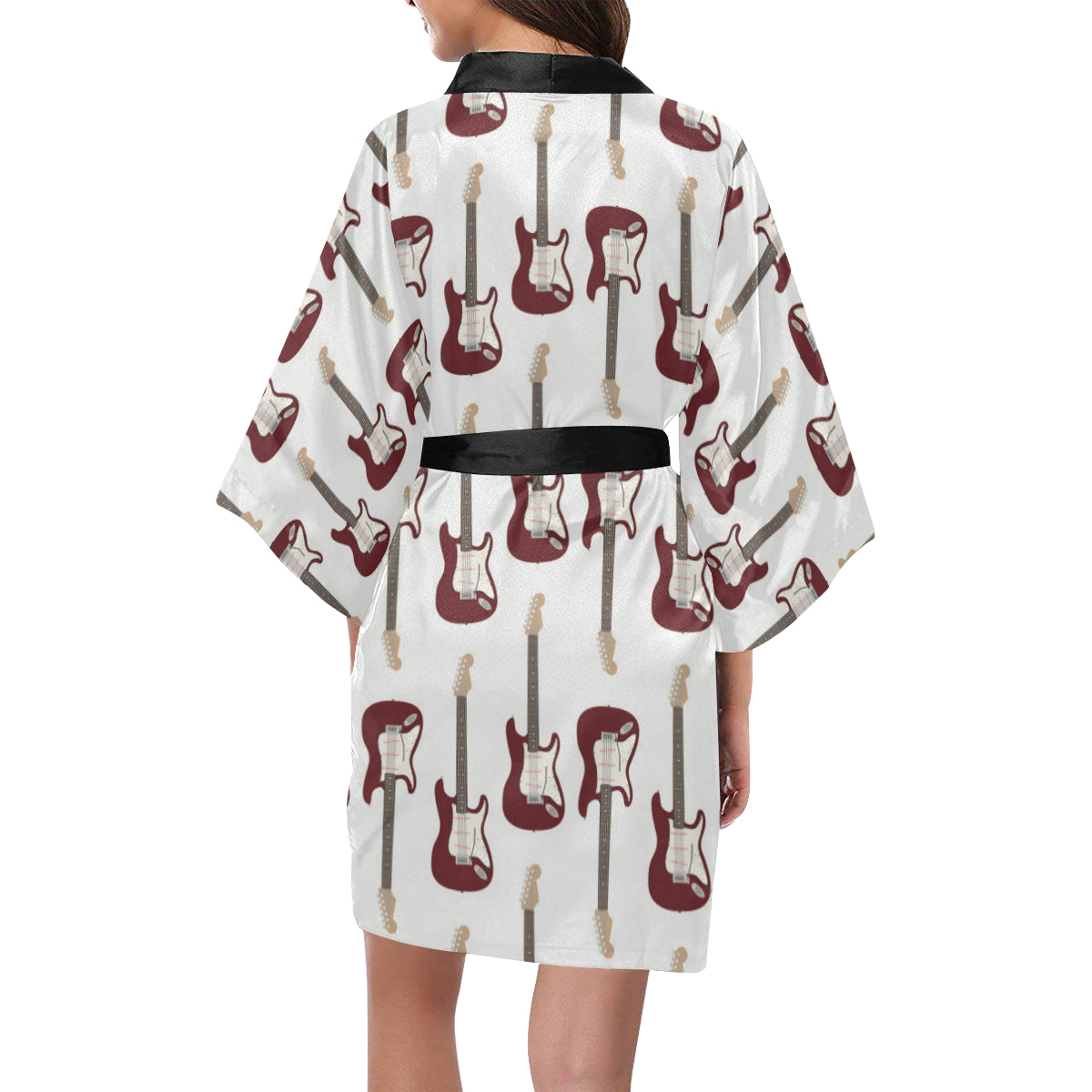Bass Guitar Pattern Print Design 03 Women's Short Kimono