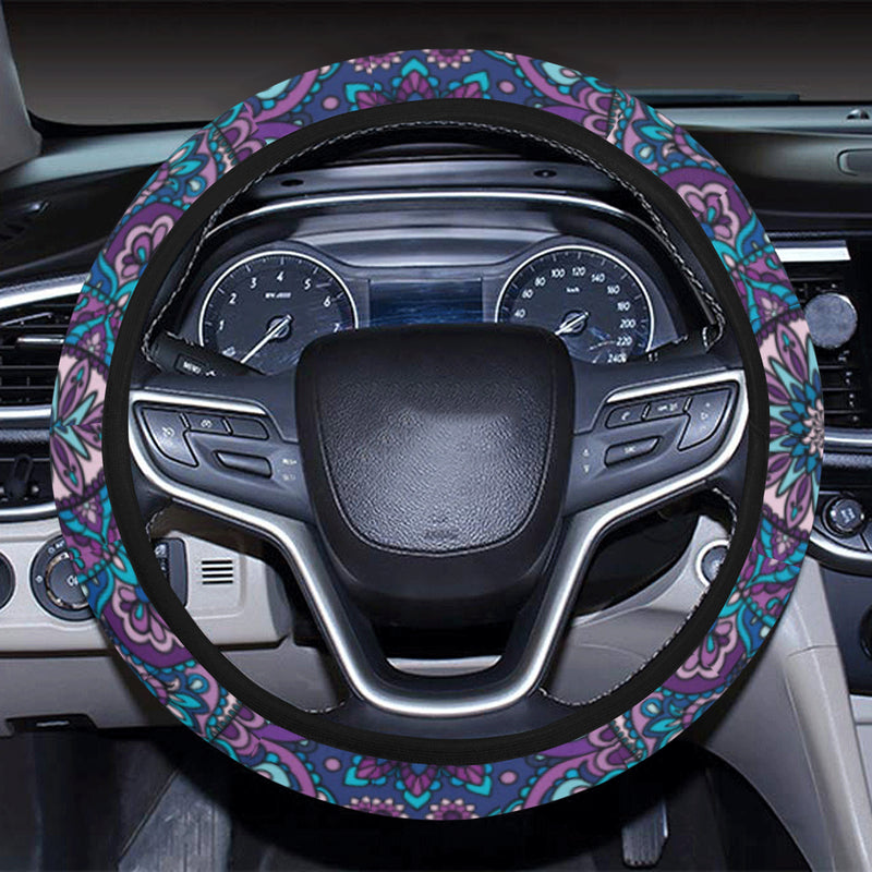 Medallion Pattern Print Design 05 Steering Wheel Cover with Elastic Edge