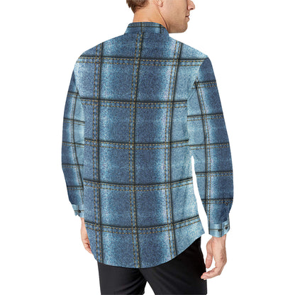 Jean Patchwork Pattern Print Design 02 Men's Long Sleeve Shirt