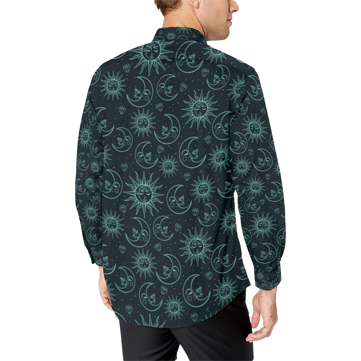 Sun Moon Magic Design Themed Print Men's Long Sleeve Shirt