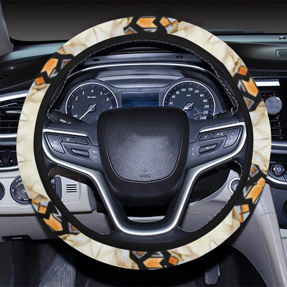 Buffalo Head Pattern Print Design 03 Steering Wheel Cover with Elastic Edge