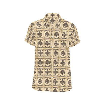 Native American Themed Design Print Men's Short Sleeve Button Up Shirt