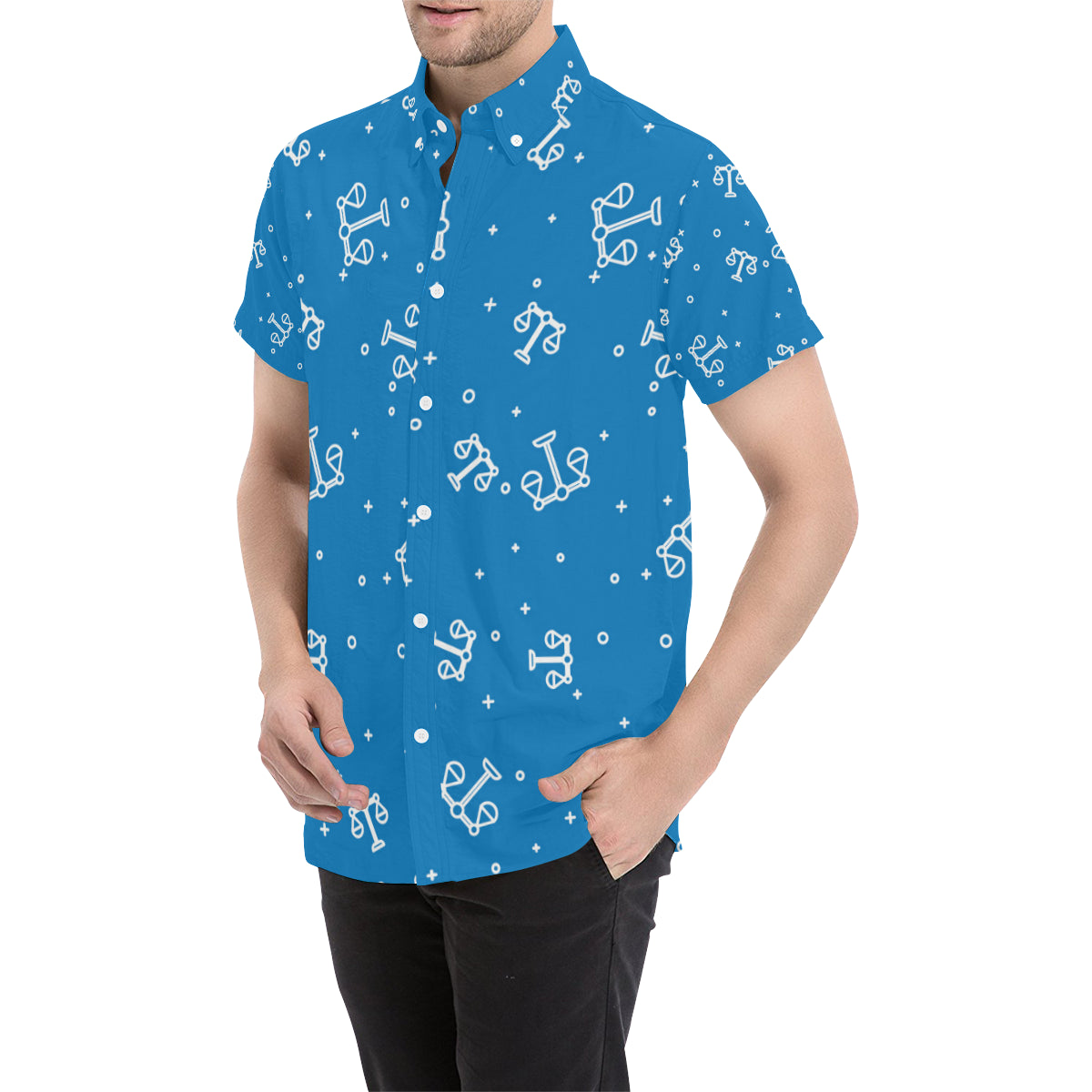 Libra Pattern Print Design 05 Men's Short Sleeve Button Up Shirt