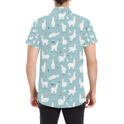 Alpaca Pattern Print Design 02 Men's Short Sleeve Button Up Shirt