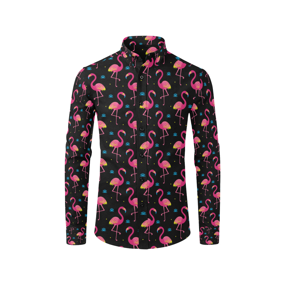 Flamingo Pink Neon Print Pattern Men's Long Sleeve Shirt