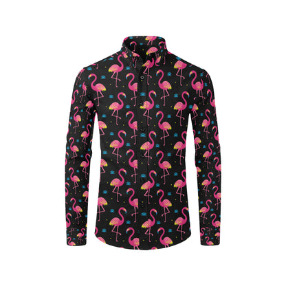 Flamingo Pink Neon Print Pattern Men's Long Sleeve Shirt