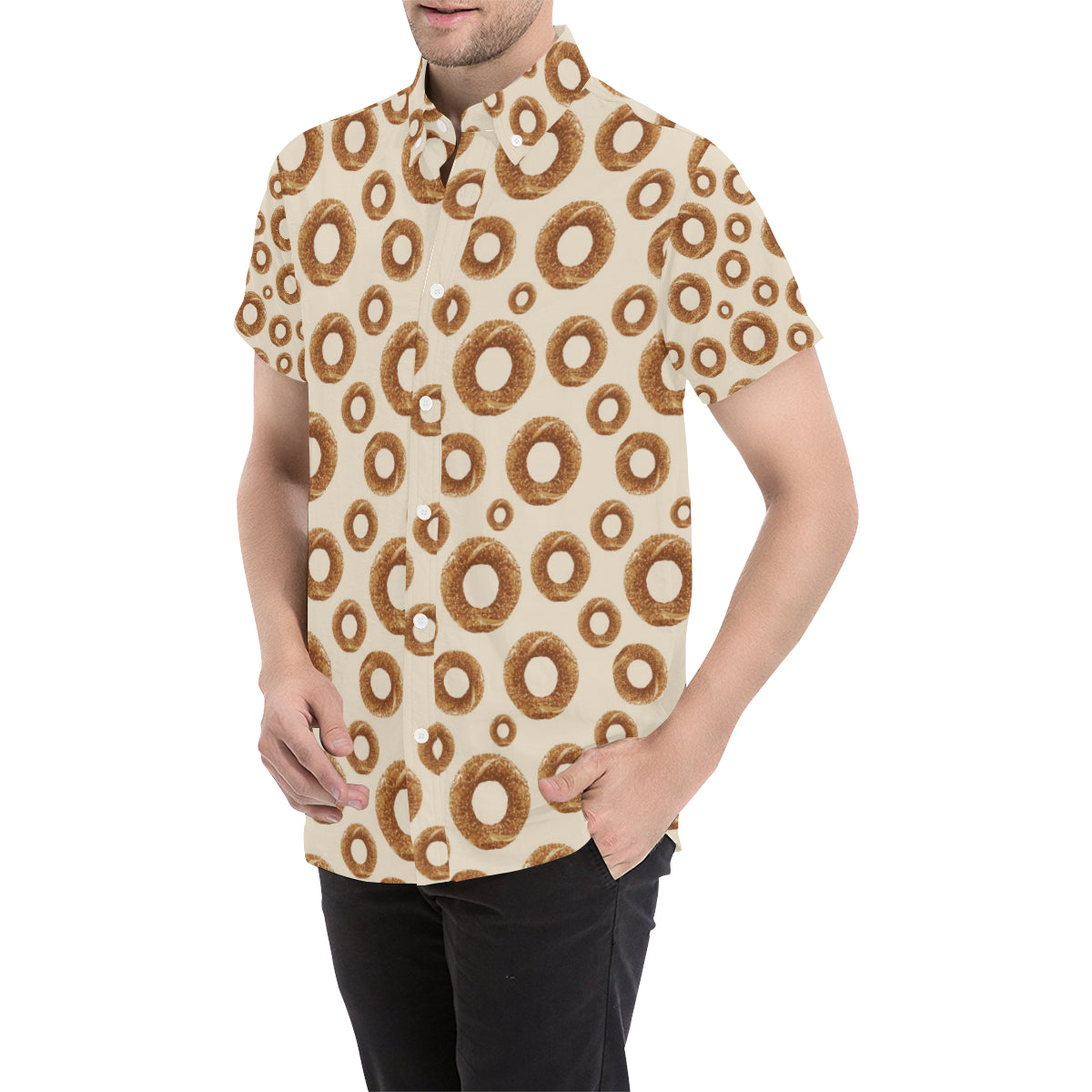 Bagel Pattern Print Design 01 Men's Short Sleeve Button Up Shirt