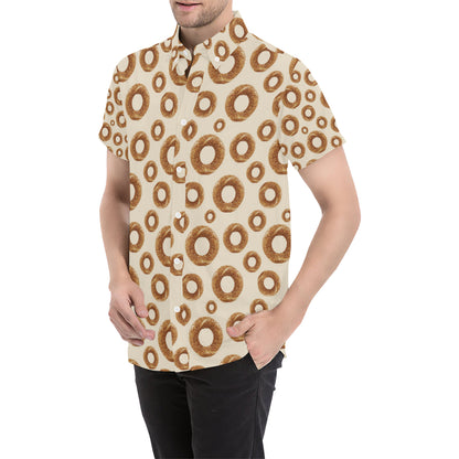 Bagel Pattern Print Design 01 Men's Short Sleeve Button Up Shirt