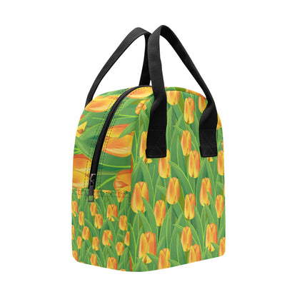 Tulip Orange Pattern Print Design TP07 Insulated Lunch Bag
