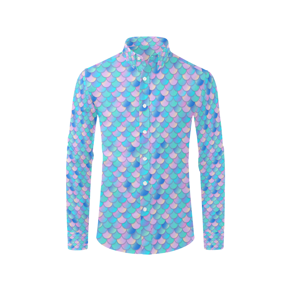 Mermaid Scales Pastel Pattern Print Design 07 Men's Long Sleeve Shirt