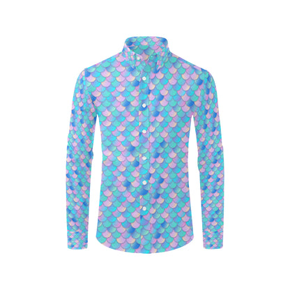 Mermaid Scales Pastel Pattern Print Design 07 Men's Long Sleeve Shirt