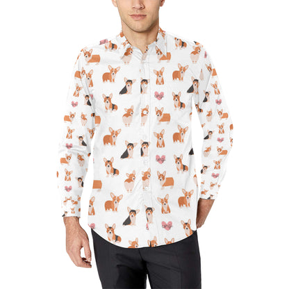 Cardigan Welsh Corgis Pattern Print Design 02 Men's Long Sleeve Shirt