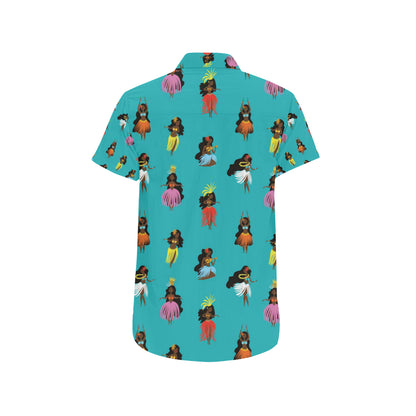 Hula Dancers Pattern Print Design 04 Men's Short Sleeve Button Up Shirt