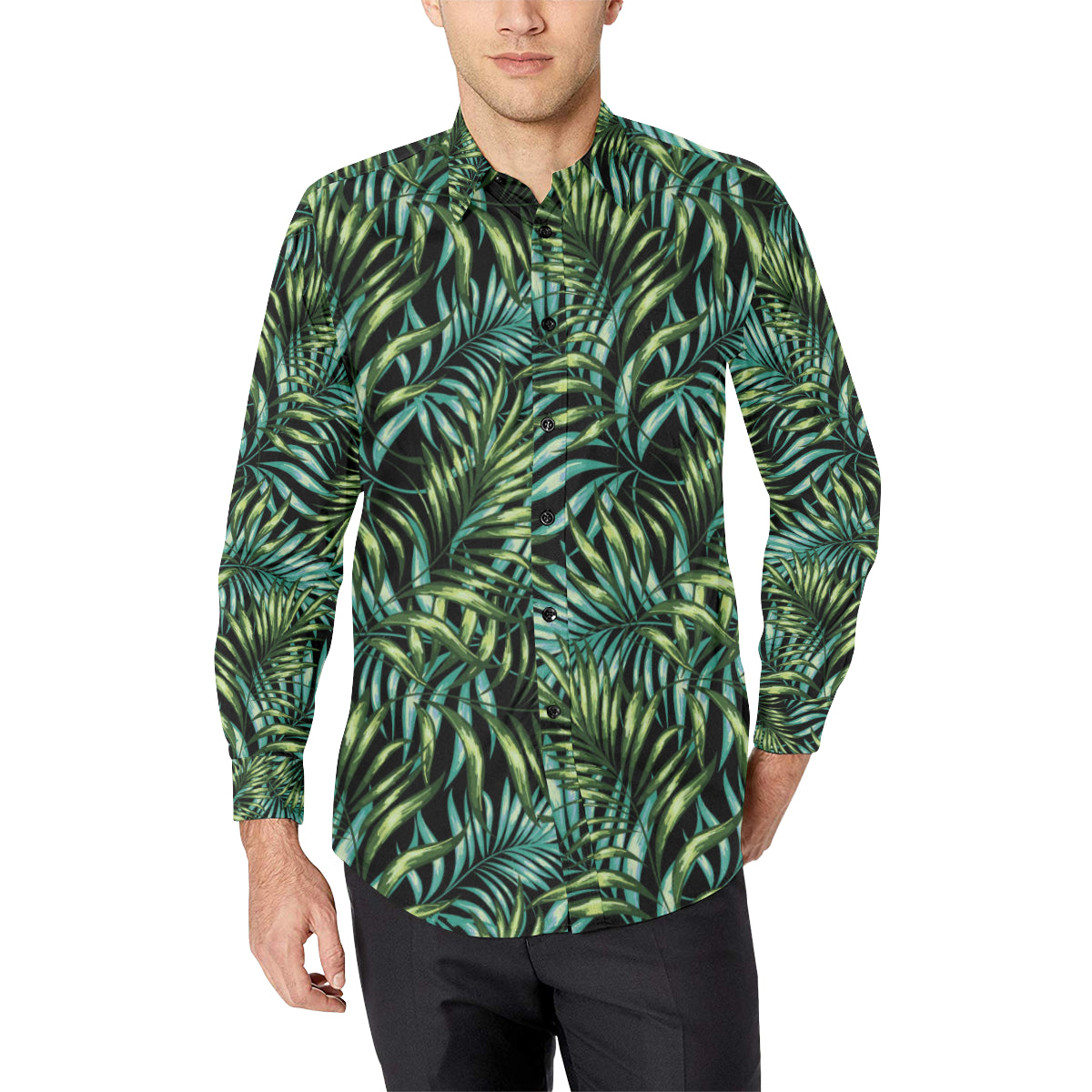 Tropical Flower Pattern Print Design TF08 Men's Long Sleeve Shirt
