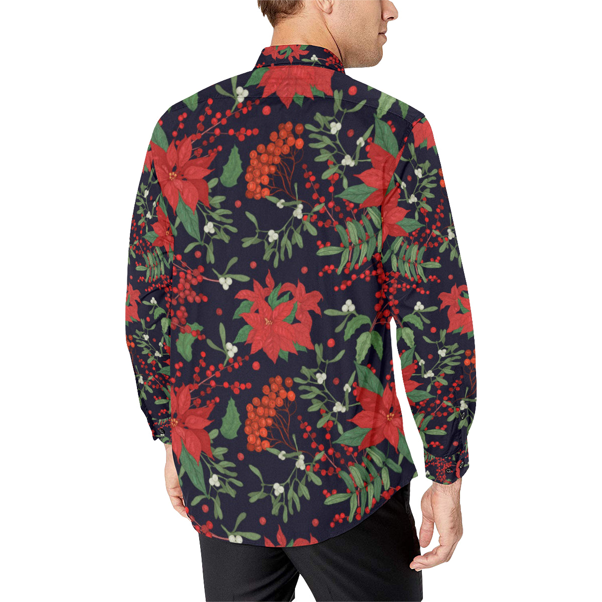Poinsettia Pattern Print Design POT02 Men's Long Sleeve Shirt