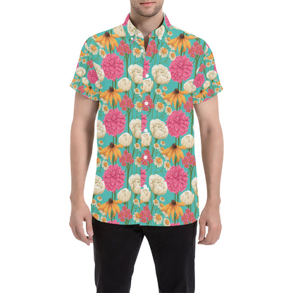 Summer Floral Pattern Print Design SF07 Men's Short Sleeve Button Up Shirt