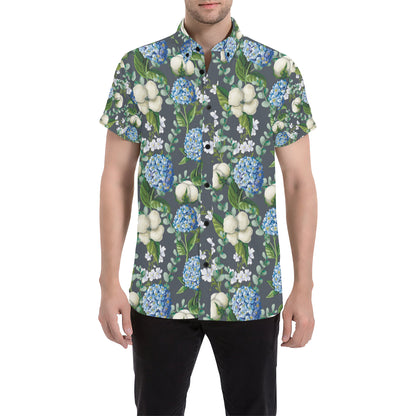 Hydrangea Pattern Print Design 02 Men's Short Sleeve Button Up Shirt