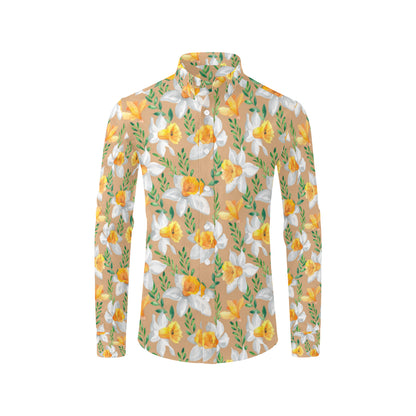 Daffodils Pattern Print Design DF04 Men's Long Sleeve Shirt