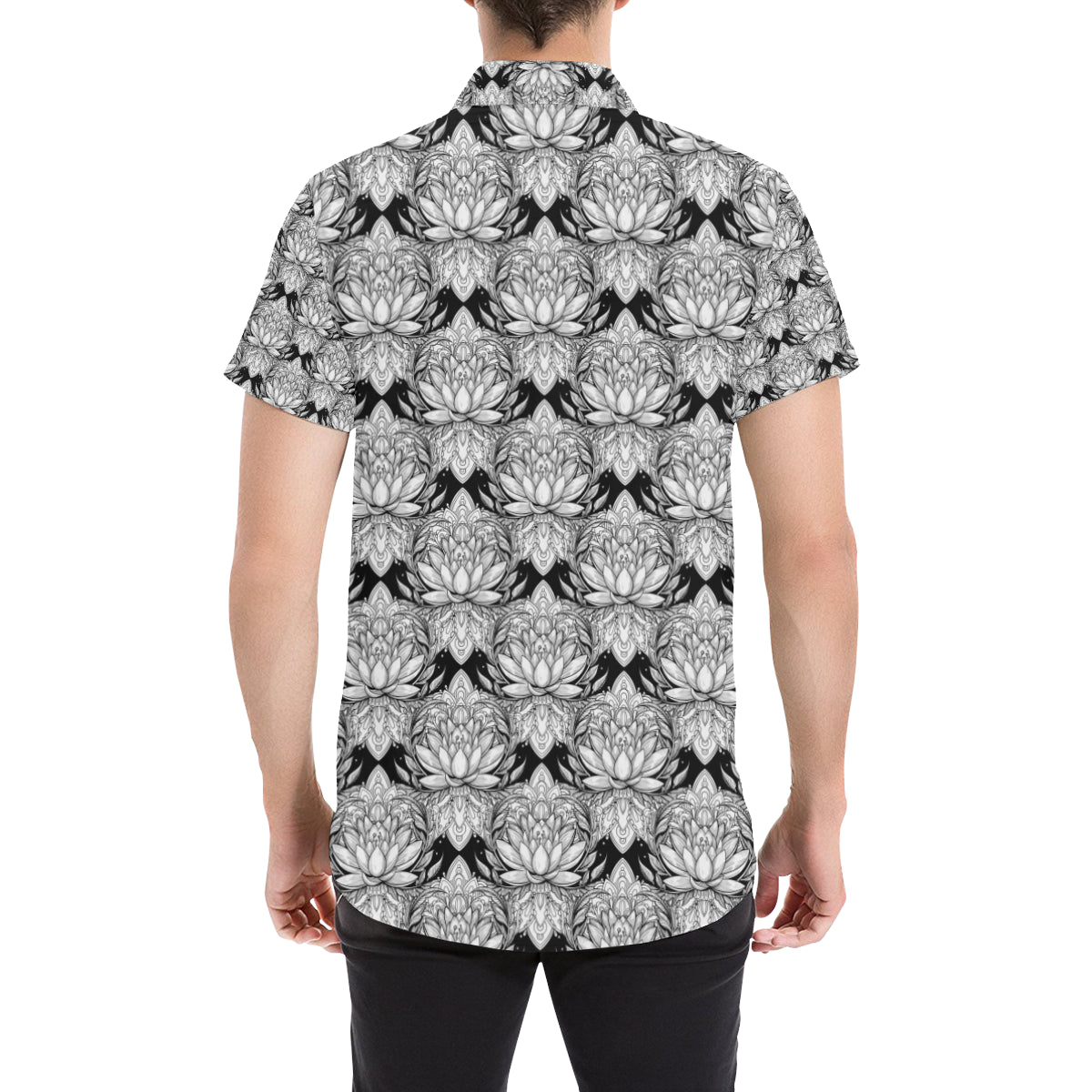 Lotus Mandala Print Pattern Men's Short Sleeve Button Up Shirt