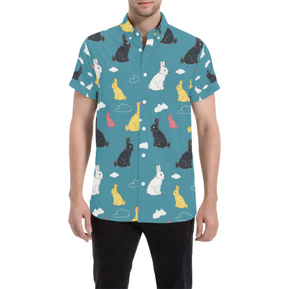 Rabbit Pattern Print Design RB014 Men's Short Sleeve Button Up Shirt