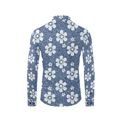 Jean Flower Pattern Print Design 03 Men's Long Sleeve Shirt