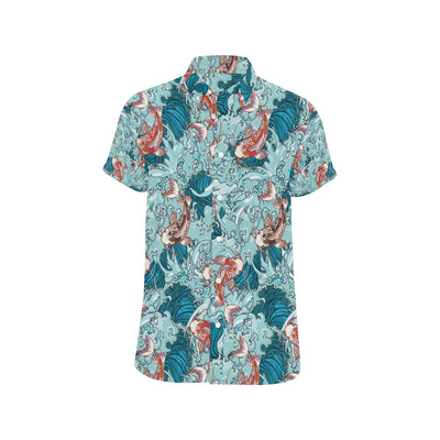 KOI Fish Pattern Print Design 05 Men's Short Sleeve Button Up Shirt