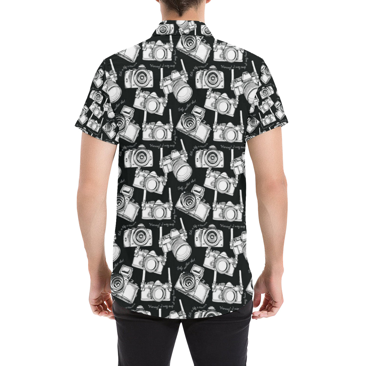 Camera Pattern Print Design 01 Men's Short Sleeve Button Up Shirt
