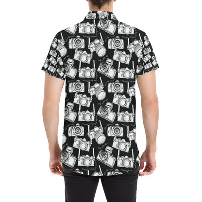 Camera Pattern Print Design 01 Men's Short Sleeve Button Up Shirt