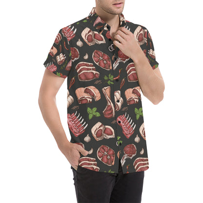 Meat Pattern Print Design 02 Men's Short Sleeve Button Up Shirt