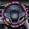 Tropical Folower Pink Hibiscus Print Steering Wheel Cover with Elastic Edge