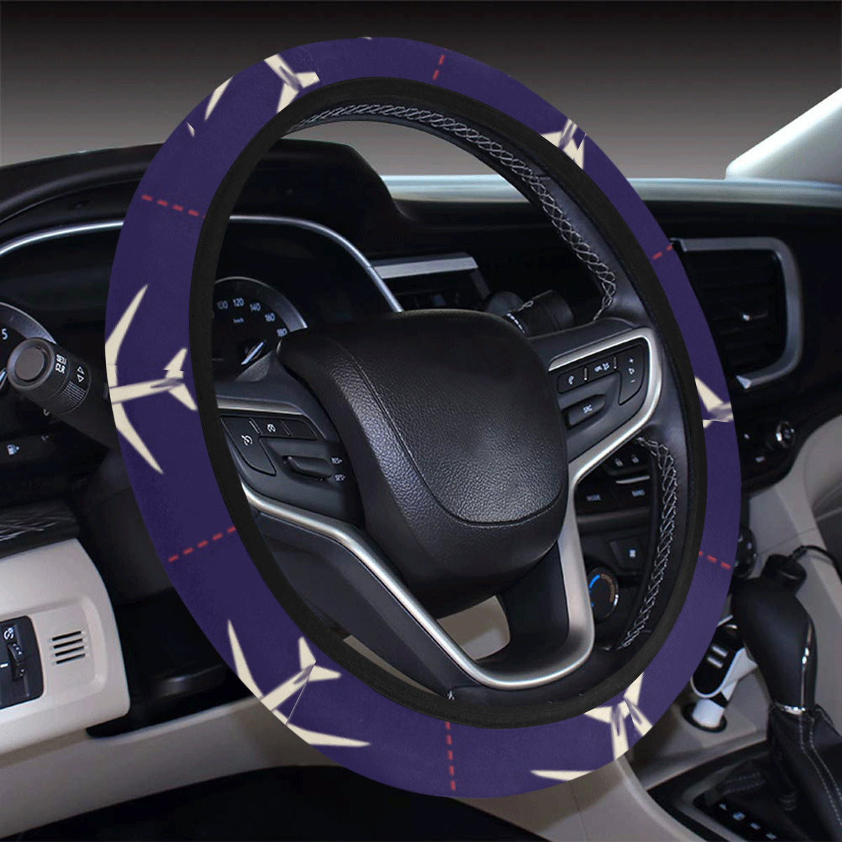 Airplane Pattern Print Design 03 Steering Wheel Cover with Elastic Edge