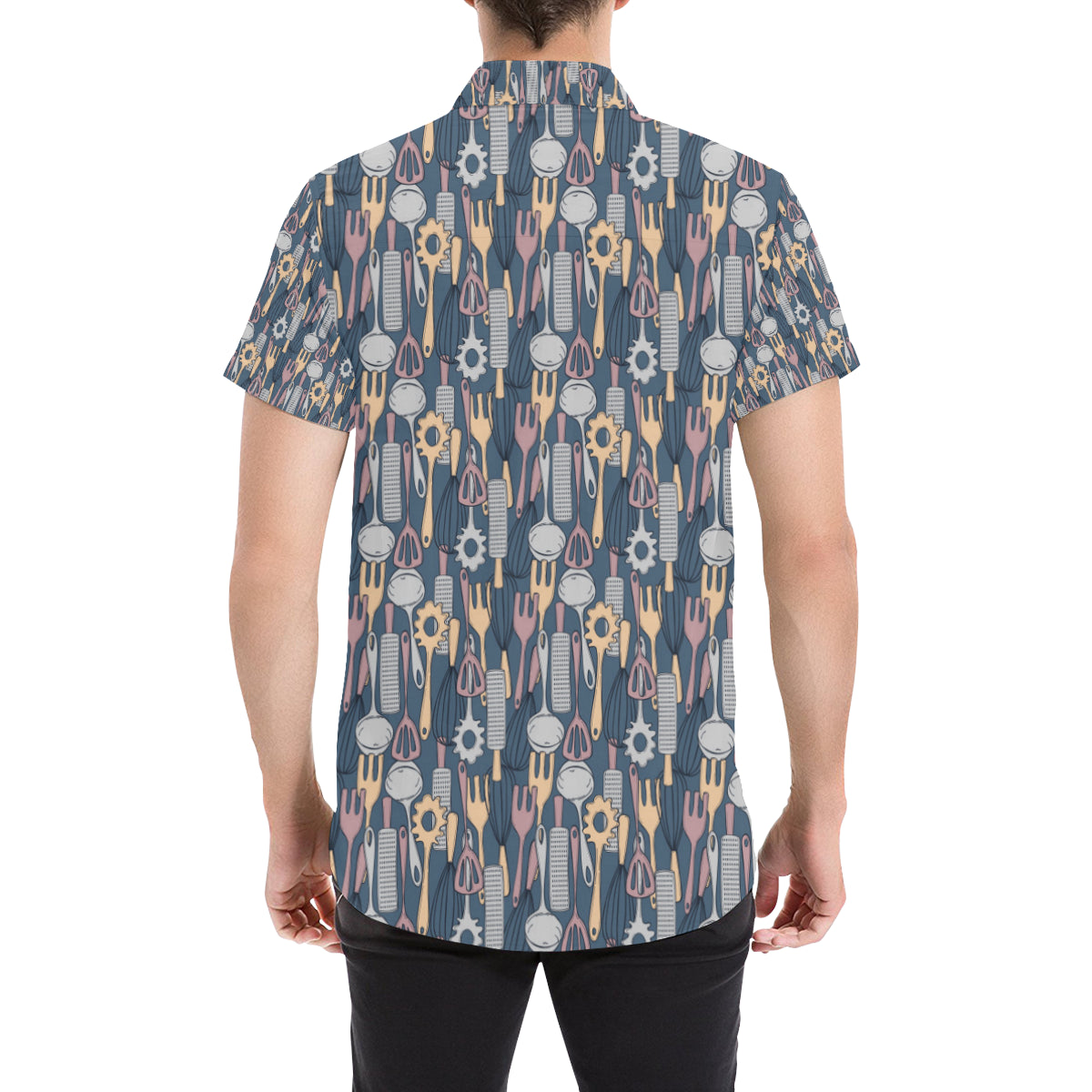 Cooking Kitchen Tools Pattern Print Design 05 Men's Short Sleeve Button Up Shirt