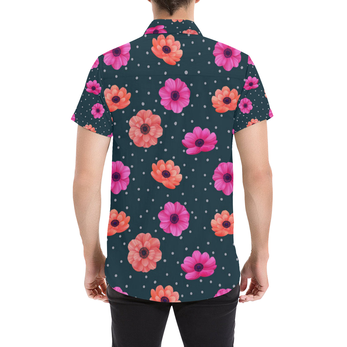 Anemone Pattern Print Design AM08 Men's Short Sleeve Button Up Shirt