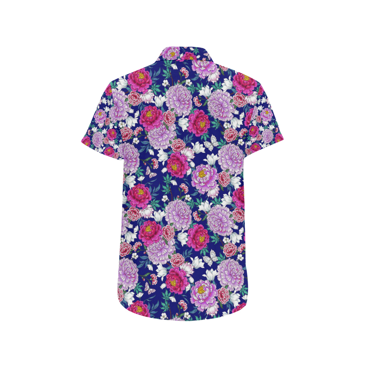Dahlia Pattern Print Design DH013 Men's Short Sleeve Button Up Shirt