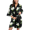 Hummingbird with Flower Pattern Print Design 03 Women's Short Kimono