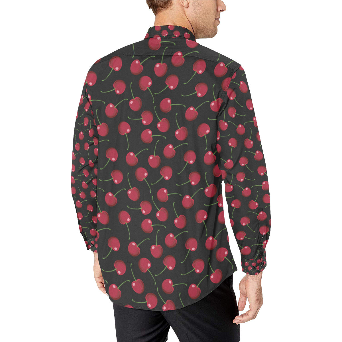 Cherry Black Background Men's Long Sleeve Shirt